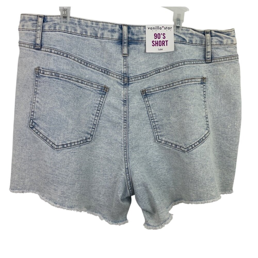 Vanilla Star Womens High Rise 90s Light Wash Denim Shorts Size 14W - Picture 7 of 12